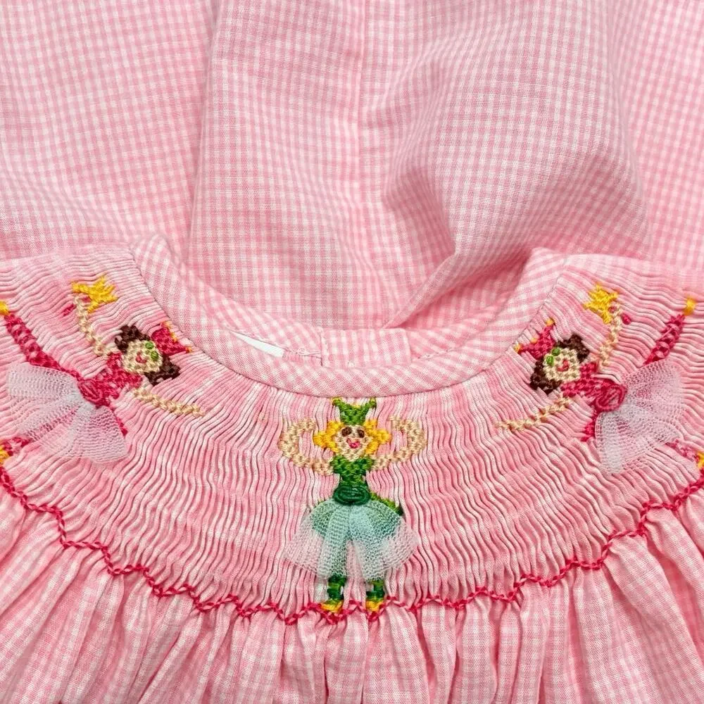 Rags Land Baby Girl 6M Pink Gingham Smocked Fairy Princess Dress